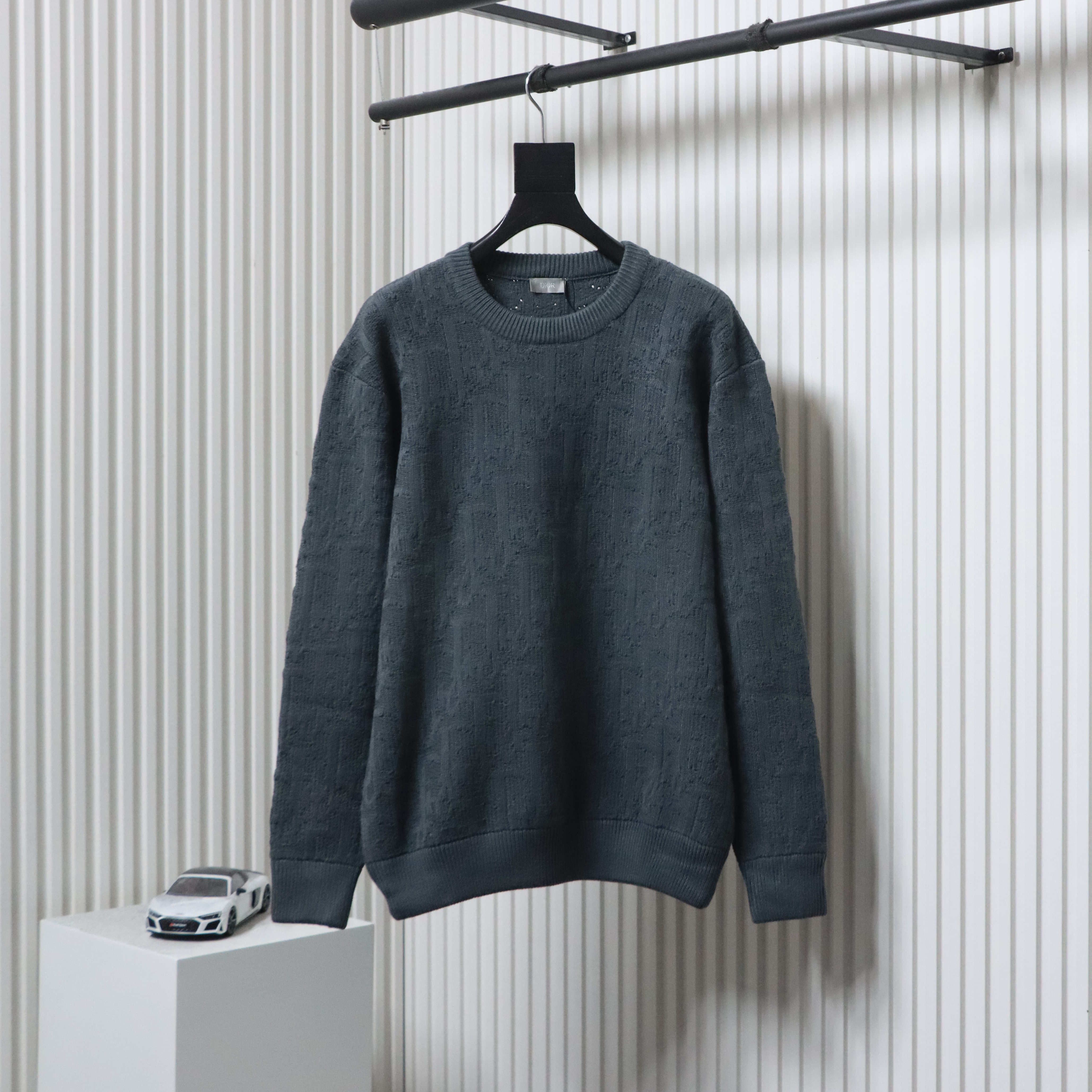 Dior CD2025ss Full Print Embroidered Knitted Sweater Grey