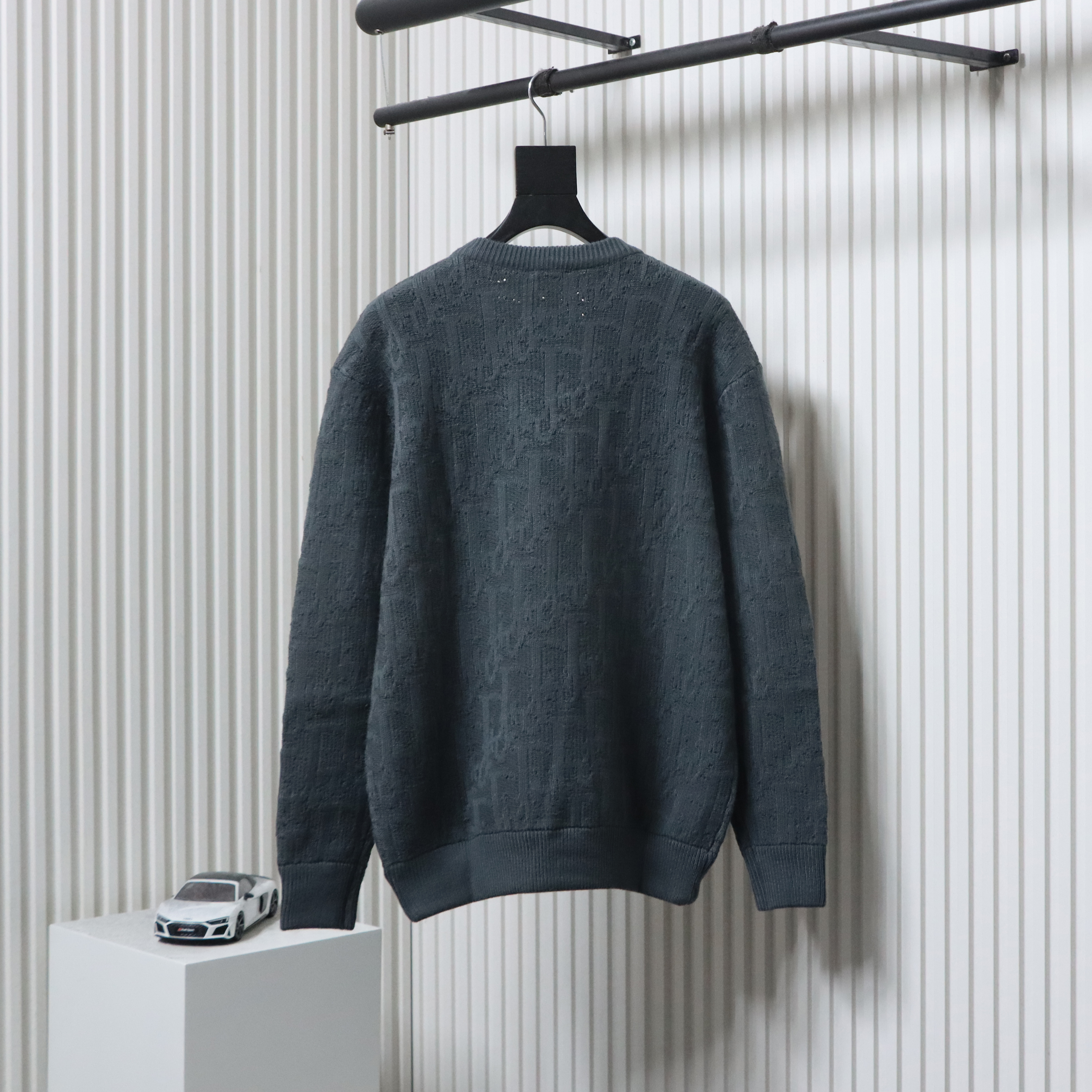 Dior CD2025ss Full Print Embroidered Knitted Sweater Grey