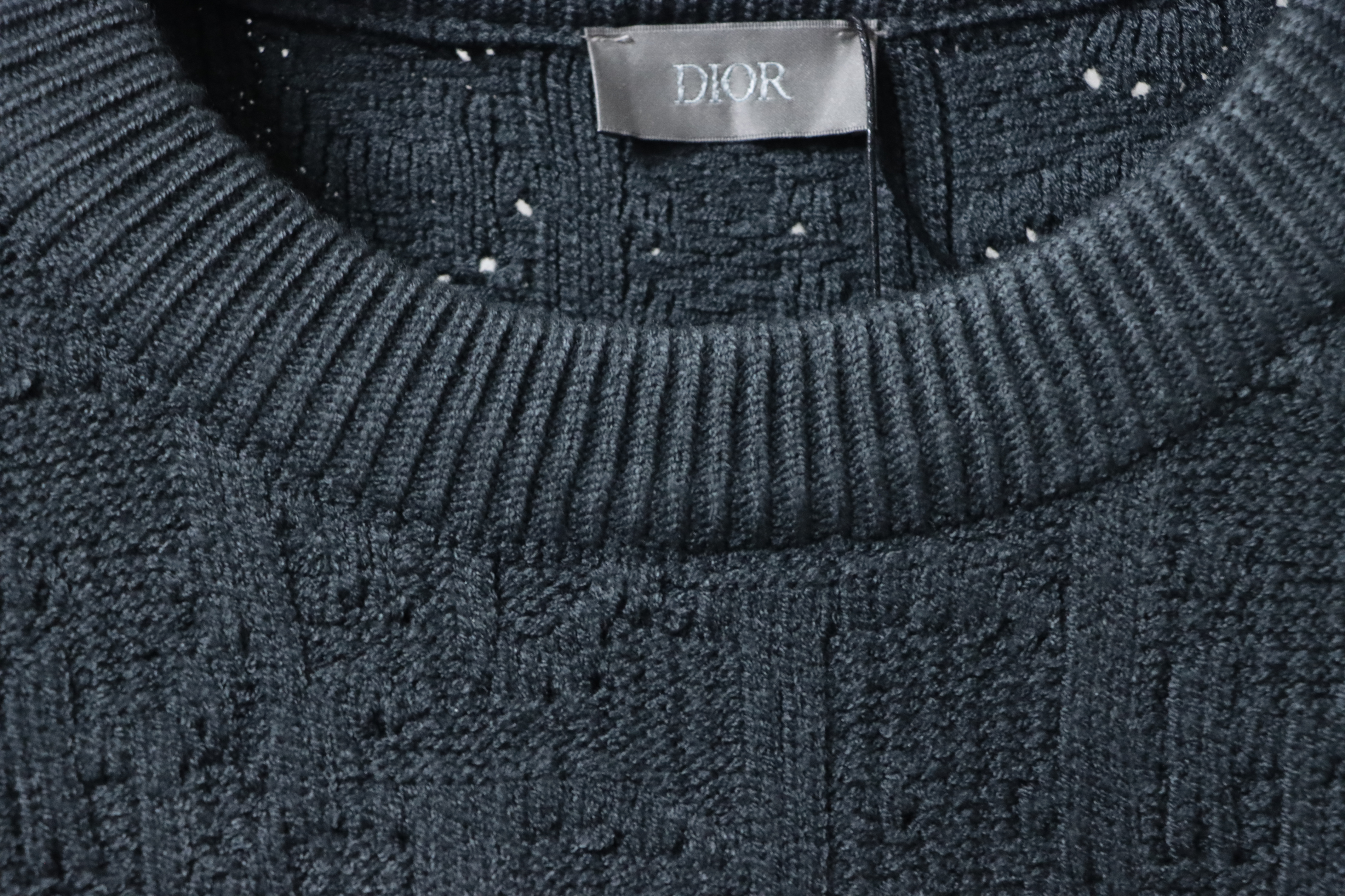 Dior CD2025ss Full Print Embroidered Knitted Sweater Grey