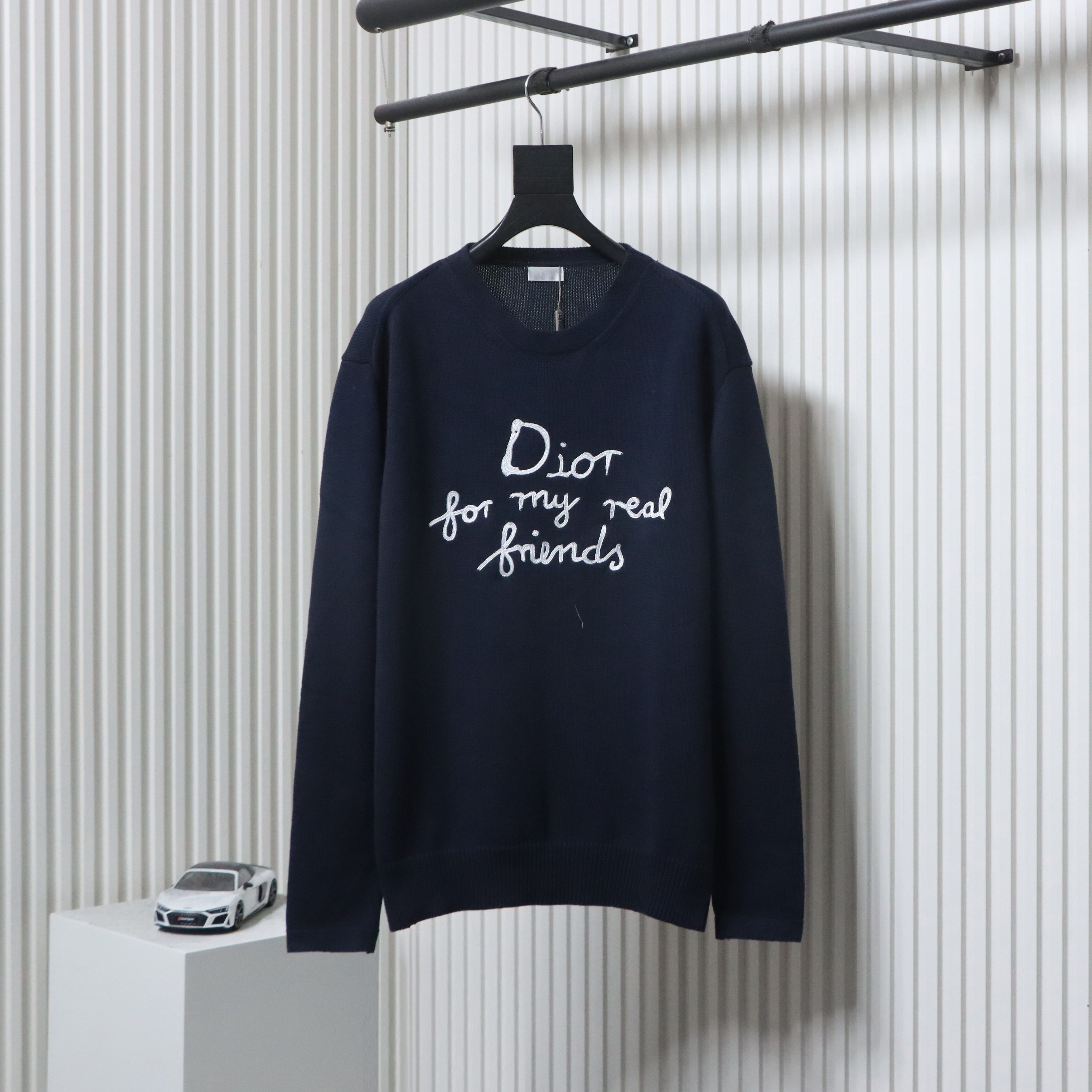 Dior CD 25ss Signature Embroidered Knit Crewneck Sweater Navy