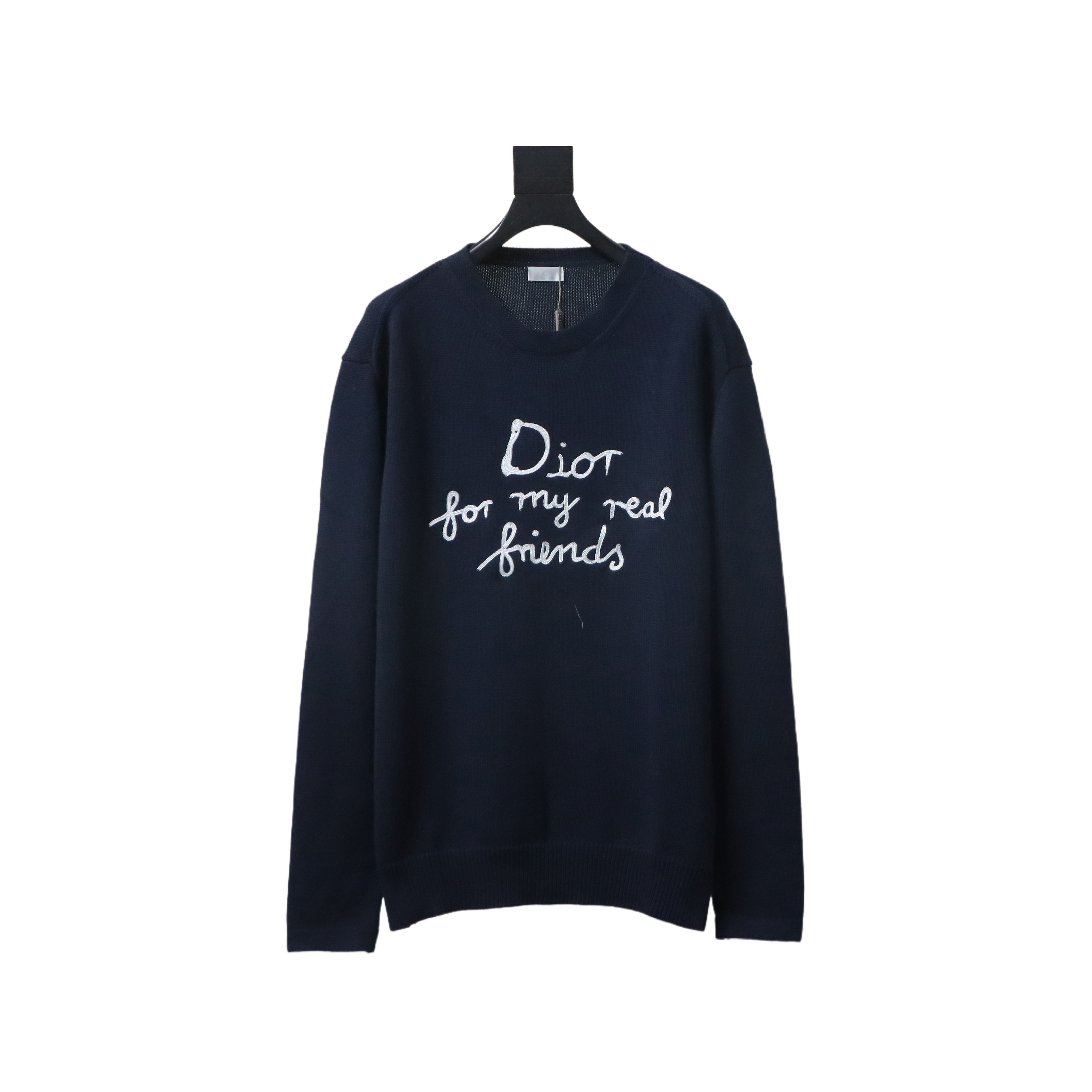 Dior CD 25ss Signature Embroidered Knit Crewneck Sweater Navy