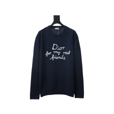 Dior CD 25ss Signature Embroidered Knit Crewneck Sweater Navy 01