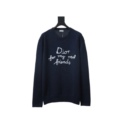 Dior CD 25ss Signature Embroidered Knit Crewneck Sweater Navy 01