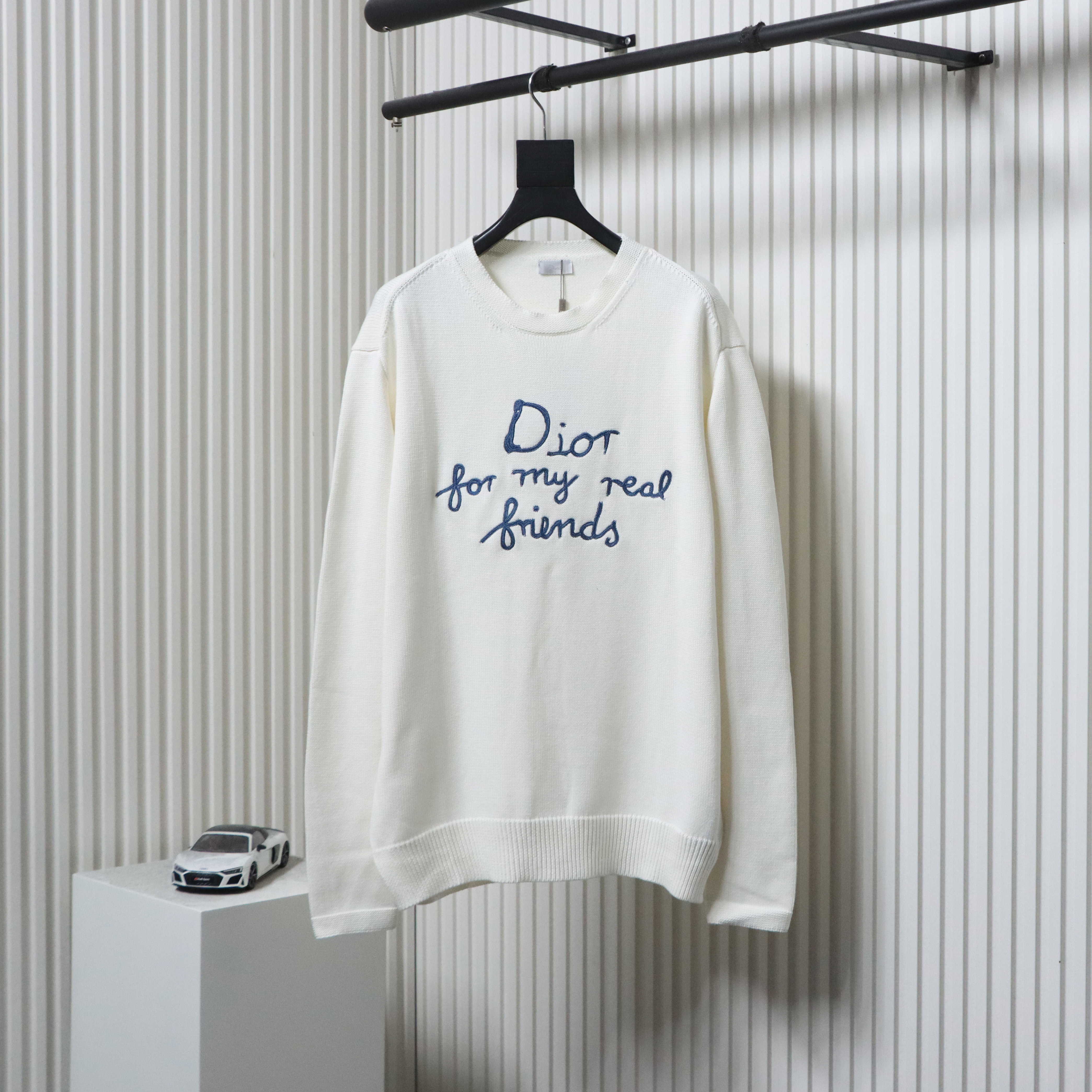 Dior CD 25ss Signature Embroidered Knit Crewneck Sweater White