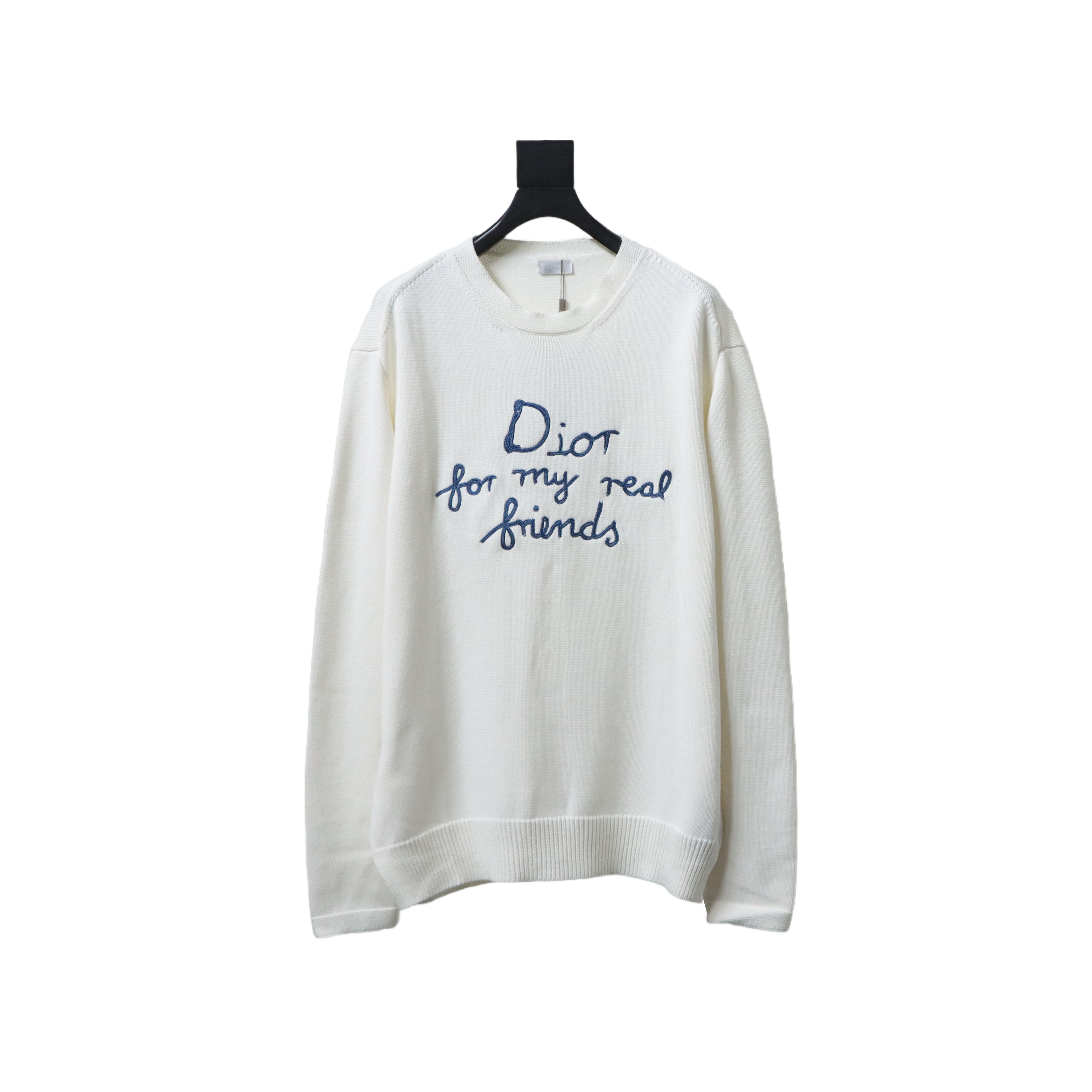 Dior CD 25ss Signature Embroidered Knit Crewneck Sweater White