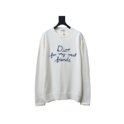 Dior CD 25ss Signature Embroidered Knit Crewneck Sweater White 01