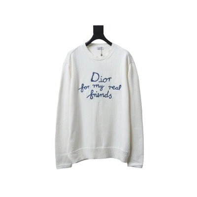 Dior CD 25ss Signature Embroidered Knit Crewneck Sweater White 01