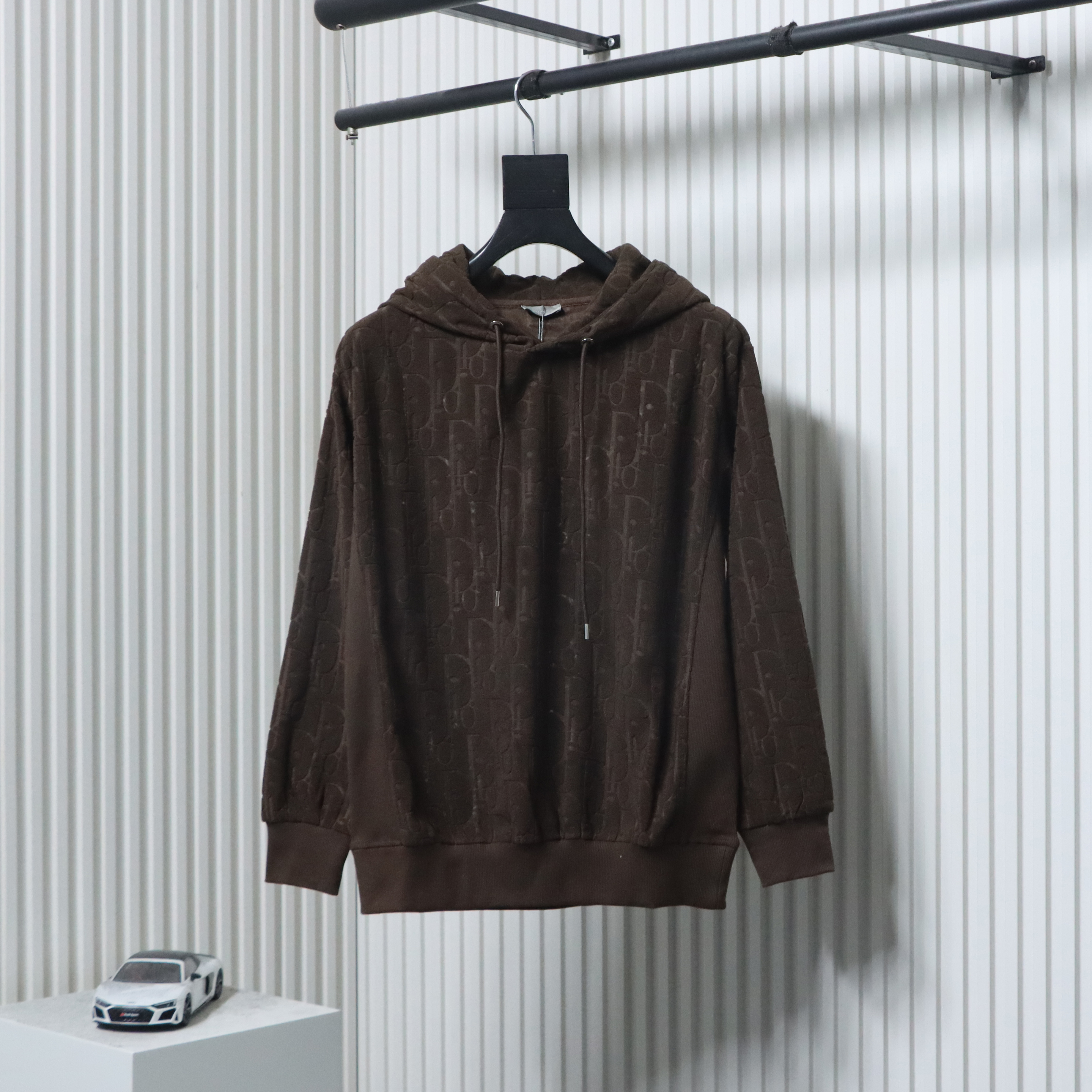 Dior Classic All-over Print Towel Embroidered Hoodie Brown