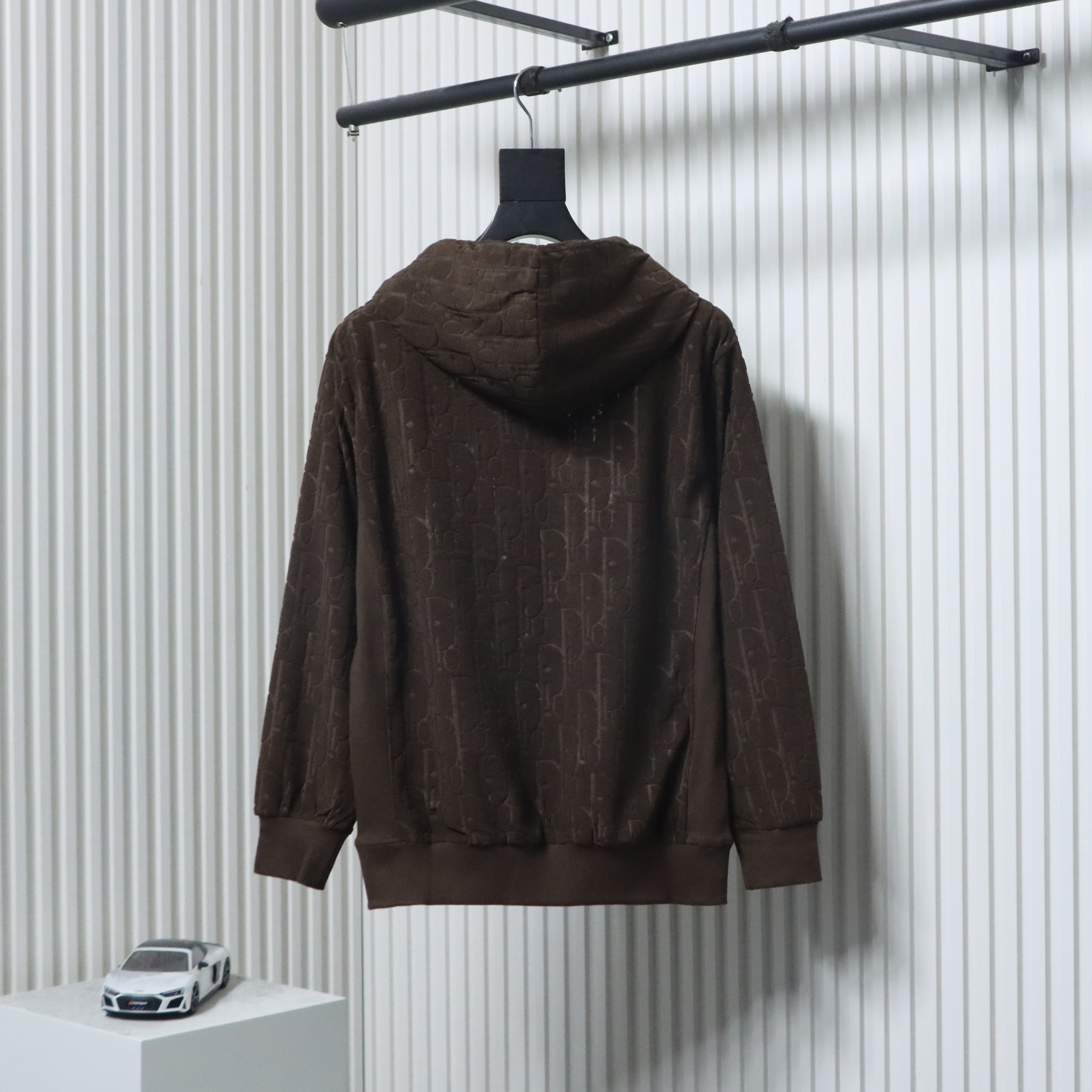 Dior Classic All-over Print Towel Embroidered Hoodie Brown