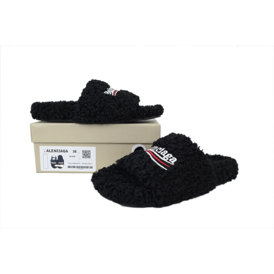 Balenciaga Furry Slide Coke Label Black