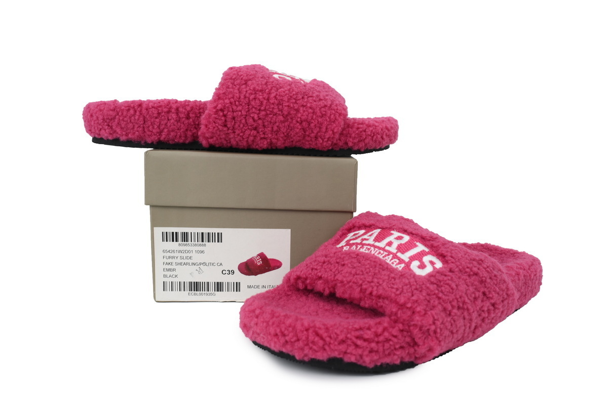 Balenciaga Furry Slide Label Bright Red