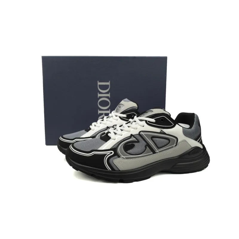 Dior B30 Lace-Up Sneakers Black Grey Silver Mesh 3SN279ZRA_H868