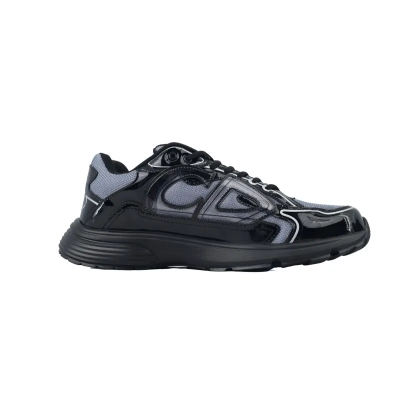 Dior B30 Round Head Logo Sneakers Patent Leather Gray 02