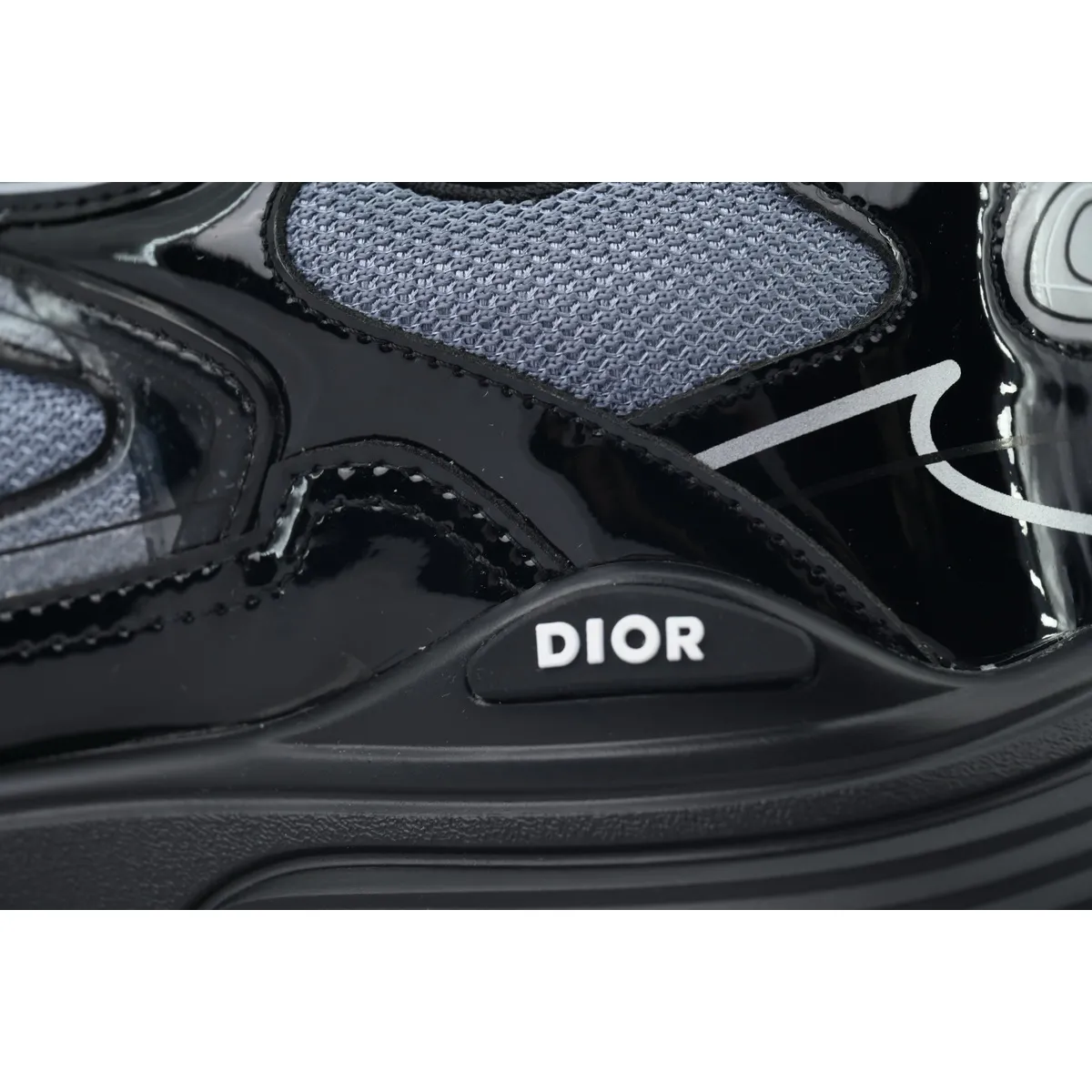 Dior B30 Round Head Logo Sneakers Patent Leather Gray