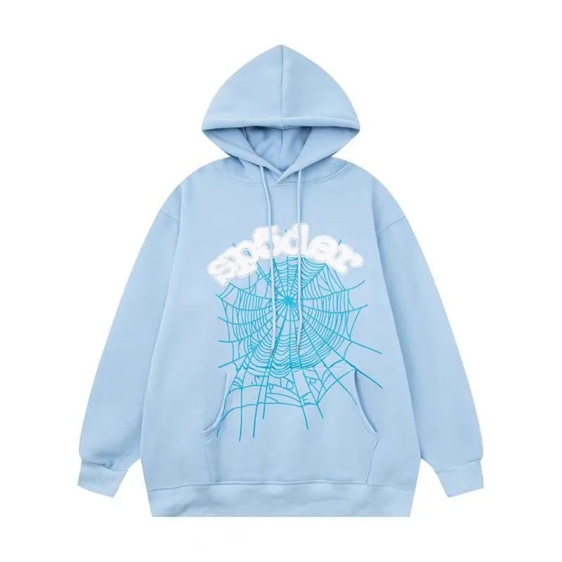 Sp5der Web Print Gothic Hoodie Sky Blue