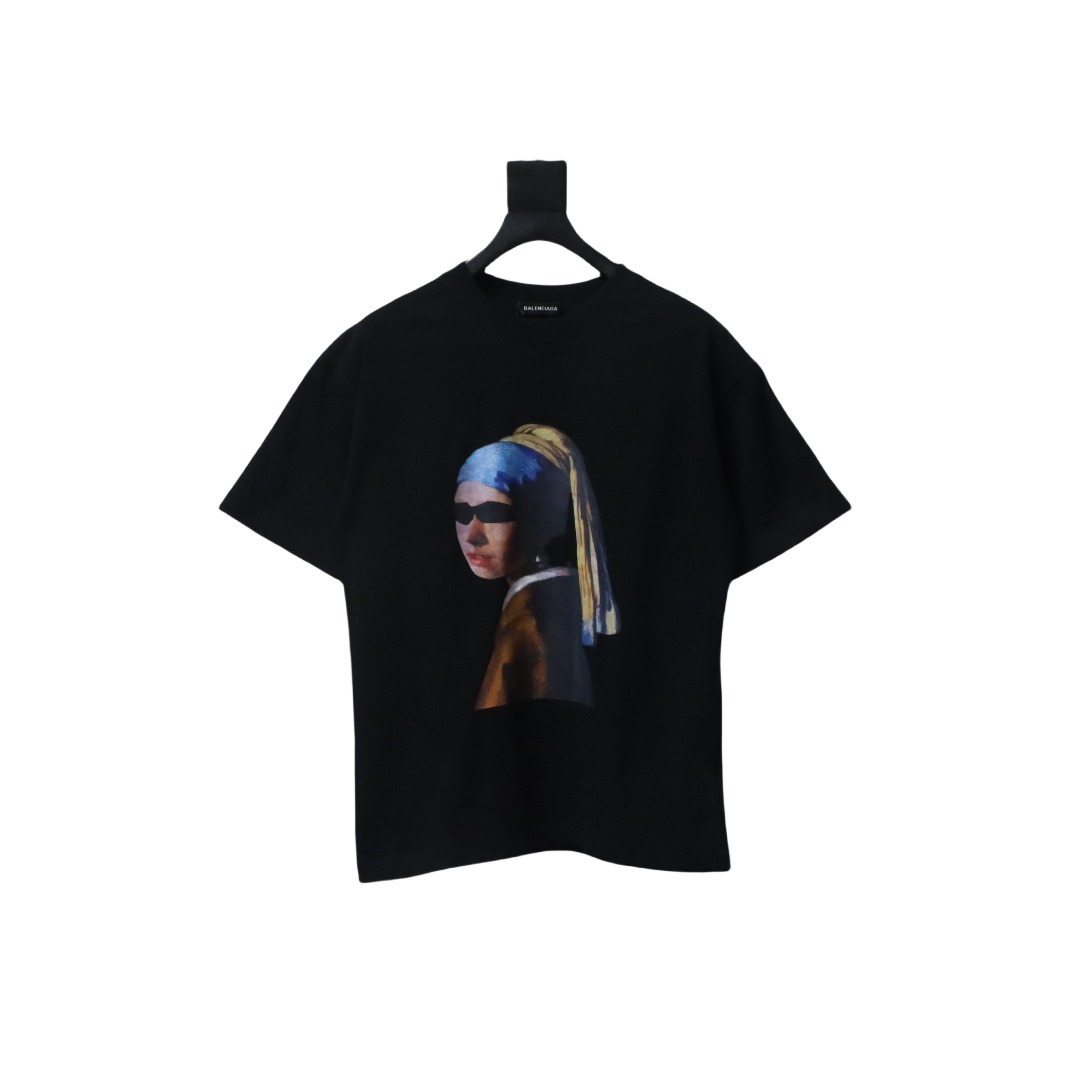 Balenciaga 25ss Portrait and Album Print Silhouette T-shirt Black