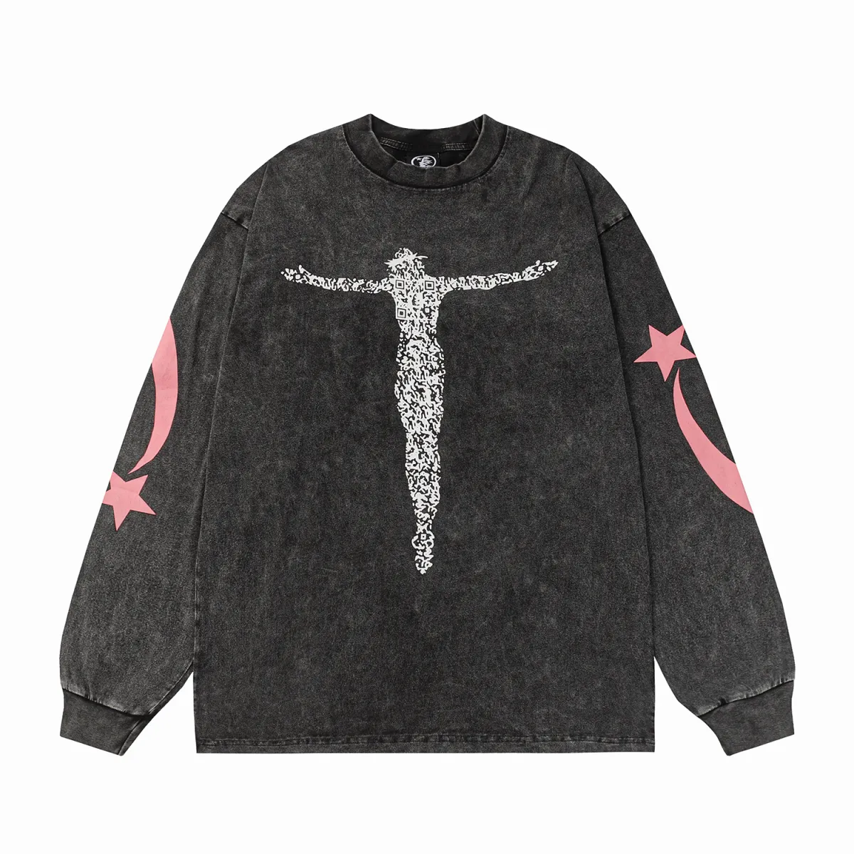 Hellstar Christ Long-Sleeve Washed Black T-Shirt D3102 Old Brick Red