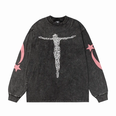 Hellstar Christ Long-Sleeve Washed Black T-Shirt D3102 Old Brick Red 01