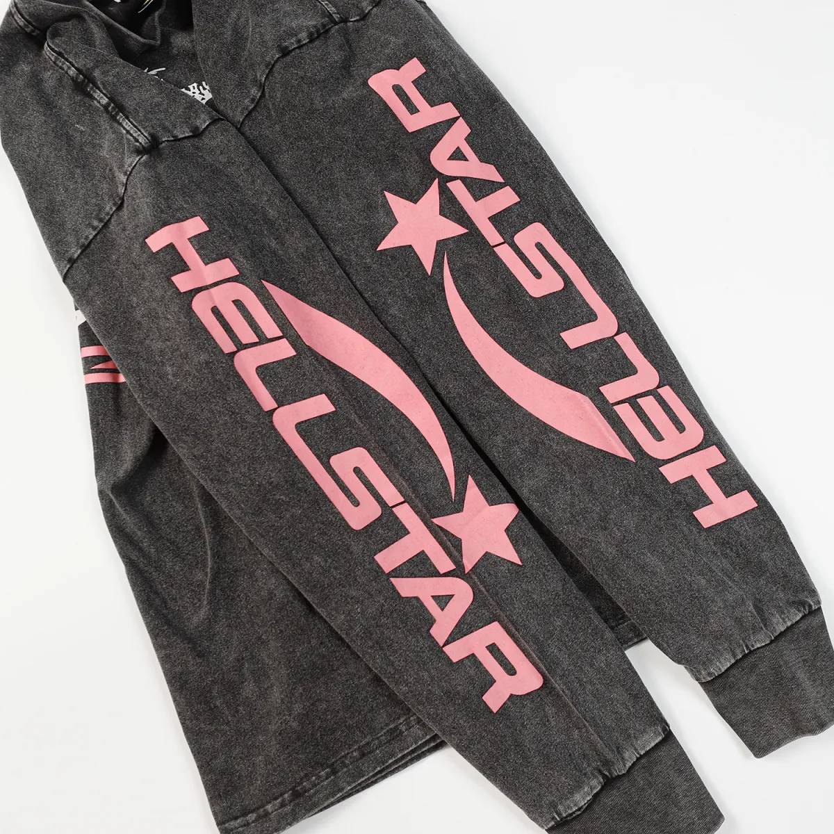 Hellstar Christ Long-Sleeve Washed Black T-Shirt D3102 Old Brick Red