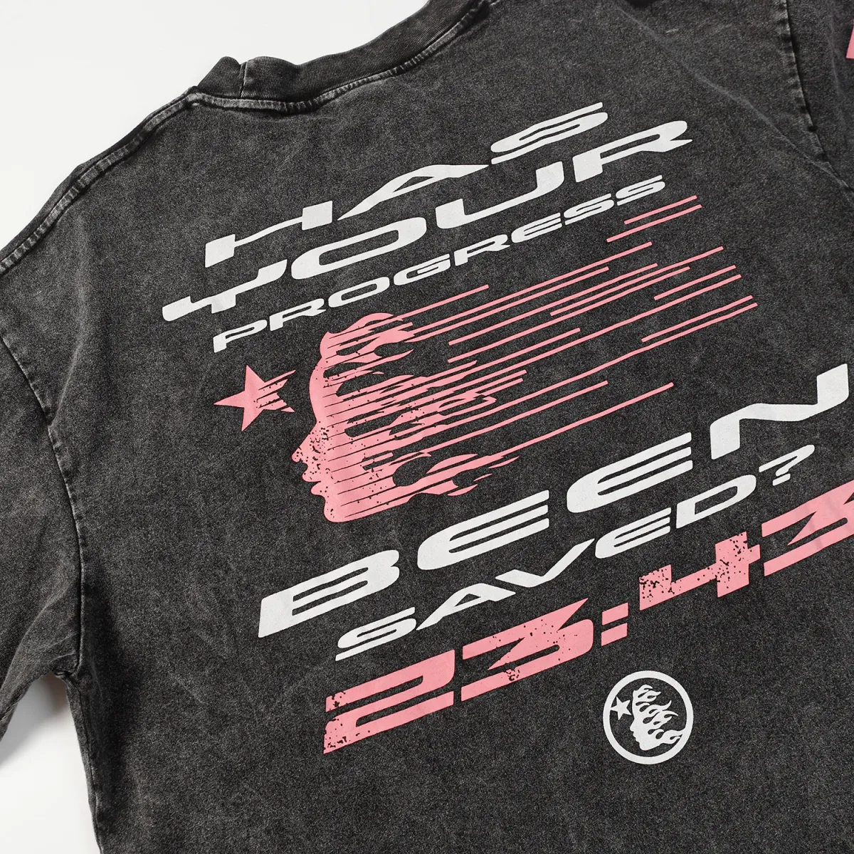 Hellstar Christ Long-Sleeve Washed Black T-Shirt D3102 Old Brick Red