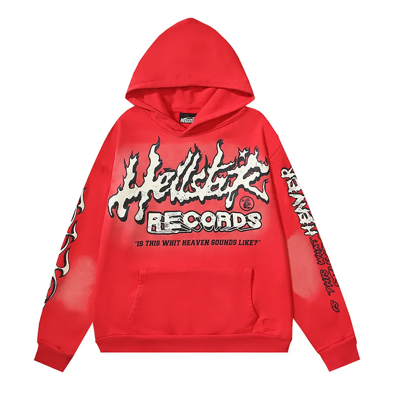 Hellstar Hell Red Flare star Retro washed distressed Print Hoodie #2030 Black/Red