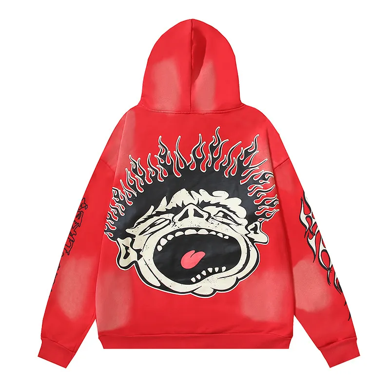 Hellstar Hell Red Flare star Retro washed distressed Print Hoodie #2030 Black/Red