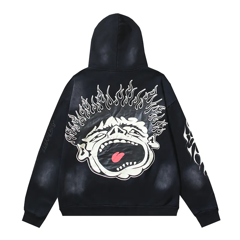 Hellstar Hell Red Flare star Retro washed distressed Print Hoodie #2030 Black/Red