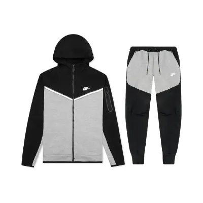Nike Sportswear Tech Fleece Full Zip Hoodie & Joggers Set Black And Dark Grey Heather 01