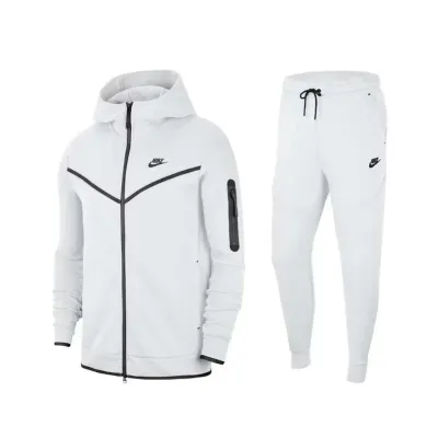 Nike Sportswear Tech Fleece Full Zip Hoodie & Joggers Set White 01