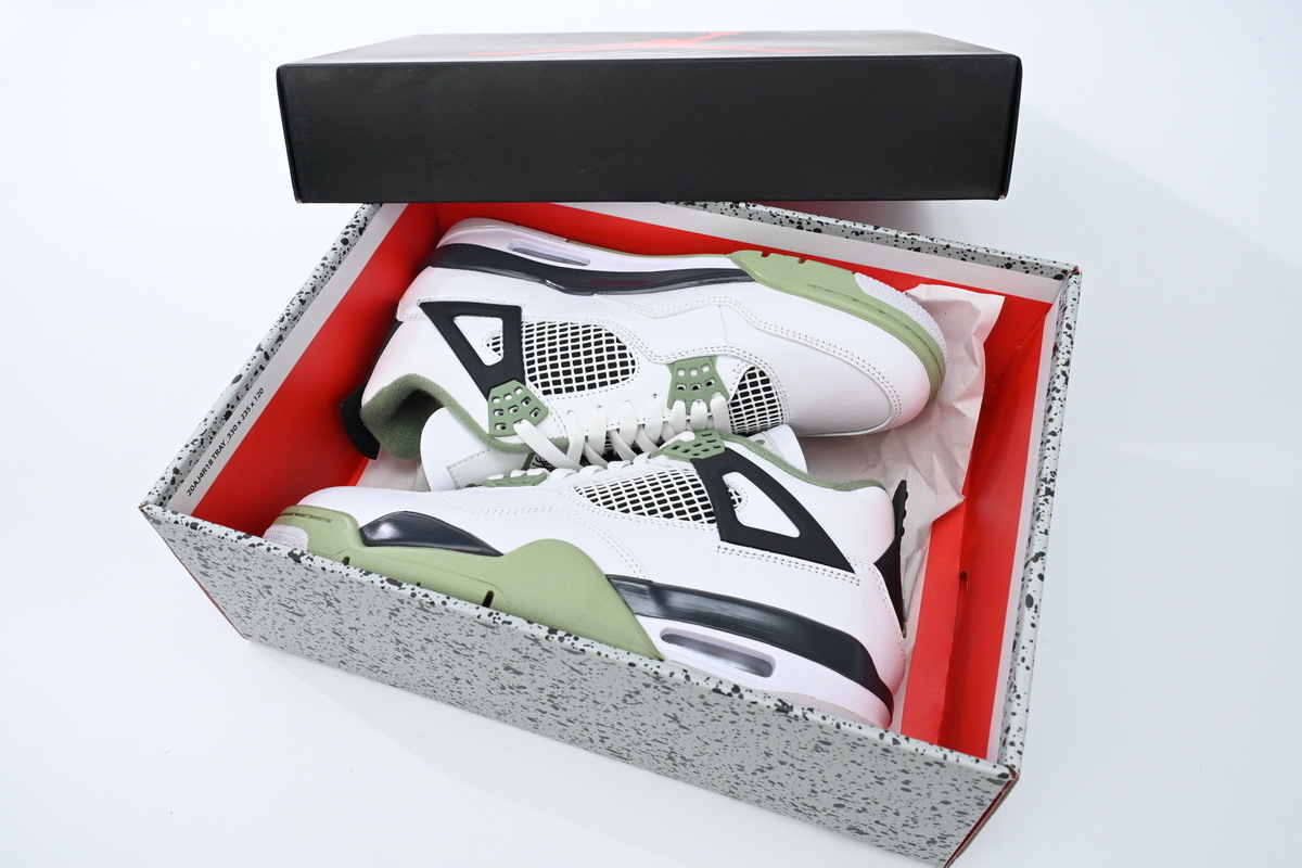 【Black 5 Sale】Top Version Air Jordan 4 WMNS Oil Green Seafoam AQ9129-103
