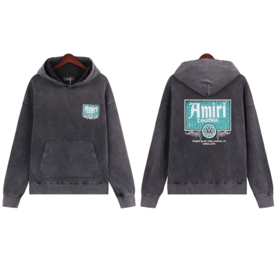 AMIRI Lounge Crystal Embellished Distressed Graphic Hoodie #5889 Black/Apricot 02