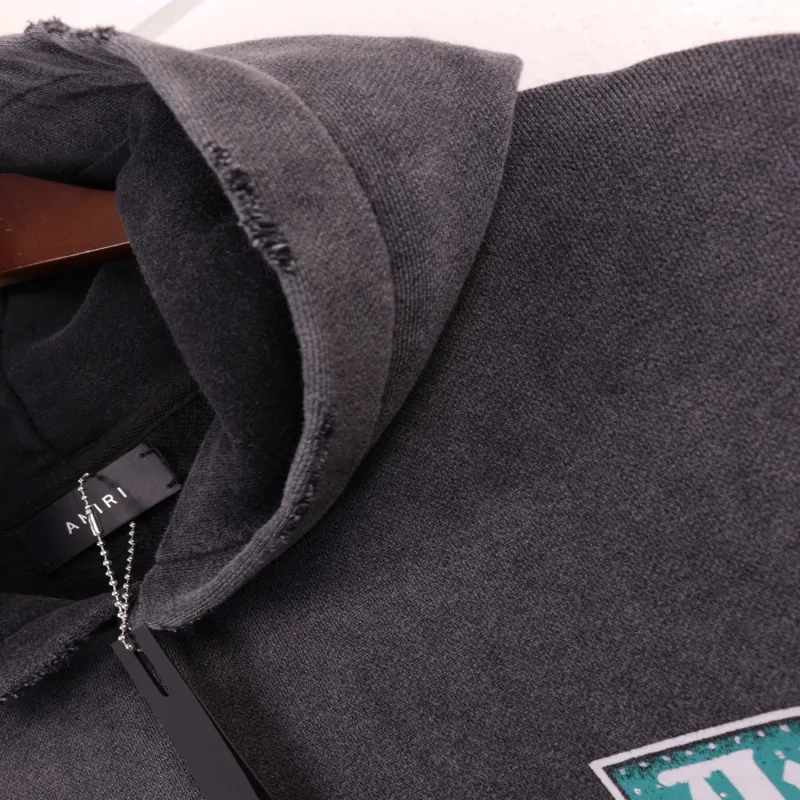 AMIRI Lounge Crystal Embellished Distressed Graphic Hoodie #5889 Black/Apricot