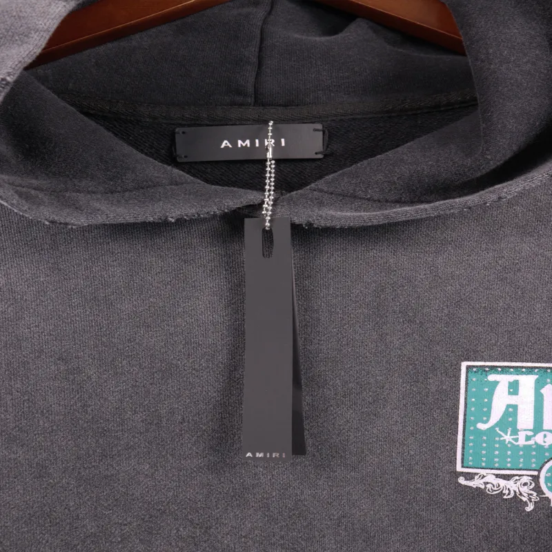 AMIRI Lounge Crystal Embellished Distressed Graphic Hoodie #5889 Black/Apricot