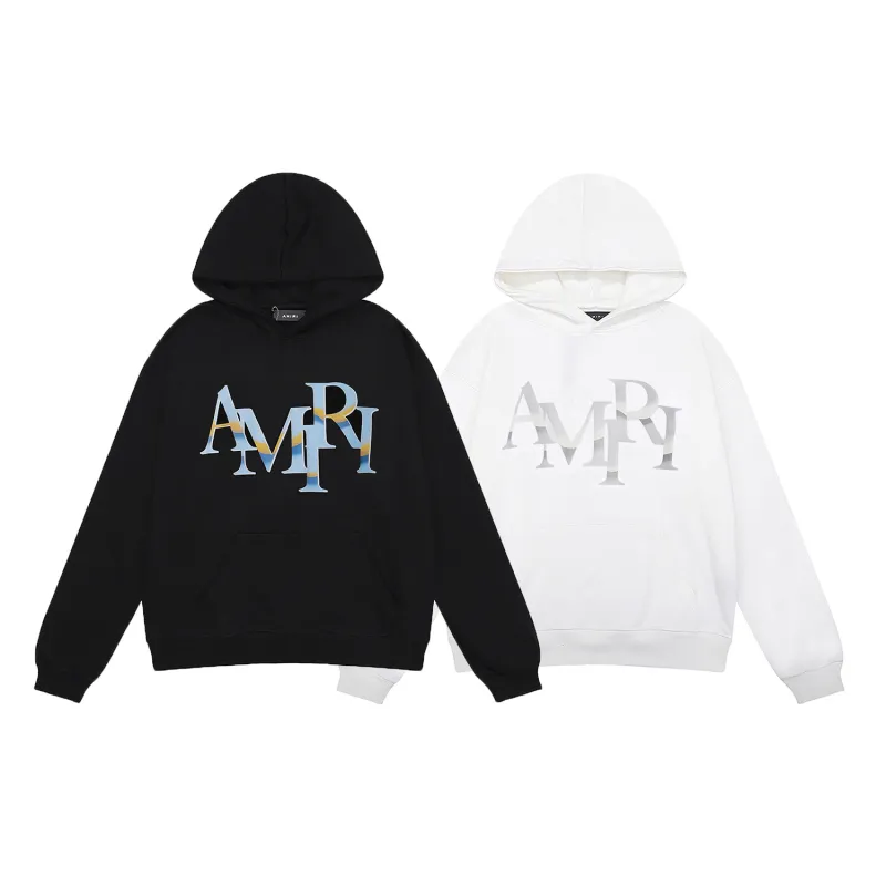 AMIRI Staggered Chrome Logo-Print Hoodie #9237 Black/White