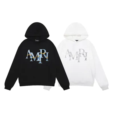AMIRI Staggered Chrome Logo-Print Hoodie #9237 Black/White 01
