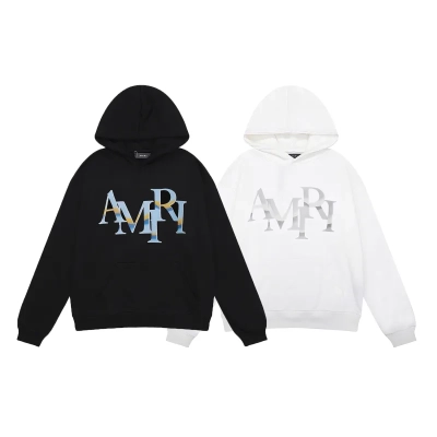 AMIRI Staggered Chrome Logo-Print Hoodie #9237 Black/White 01