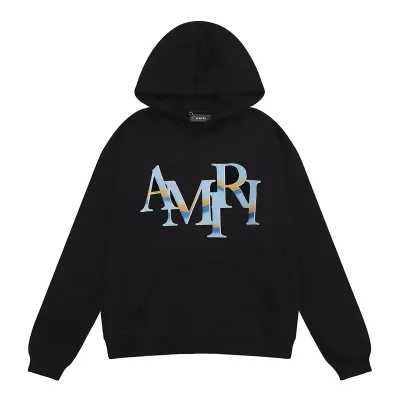 AMIRI Staggered Chrome Logo-Print Hoodie #9237 Black/White 02