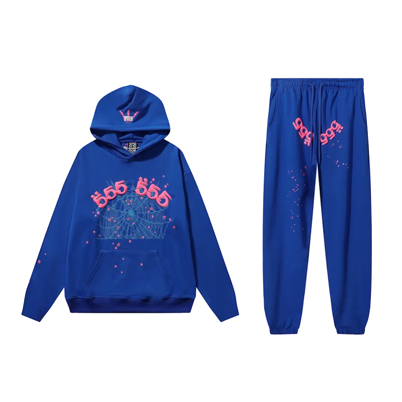 Sp5der Angel Number Hoodie & Sweatpant Set Blue