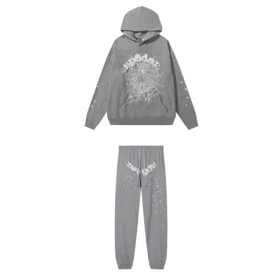 Sp5der OG Web Hoodie & Sweatpant Set Grey 01