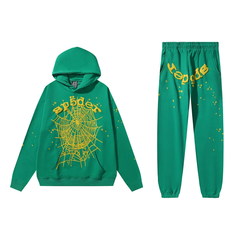 Sp5der Star OG Web V2 Hoodie & Sweatpant Set Dark Green