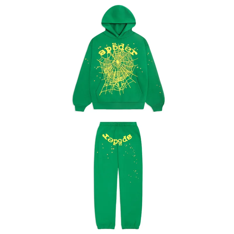 Sp5der Star OG Web V2 Hoodie & Sweatpant Set Grass Green