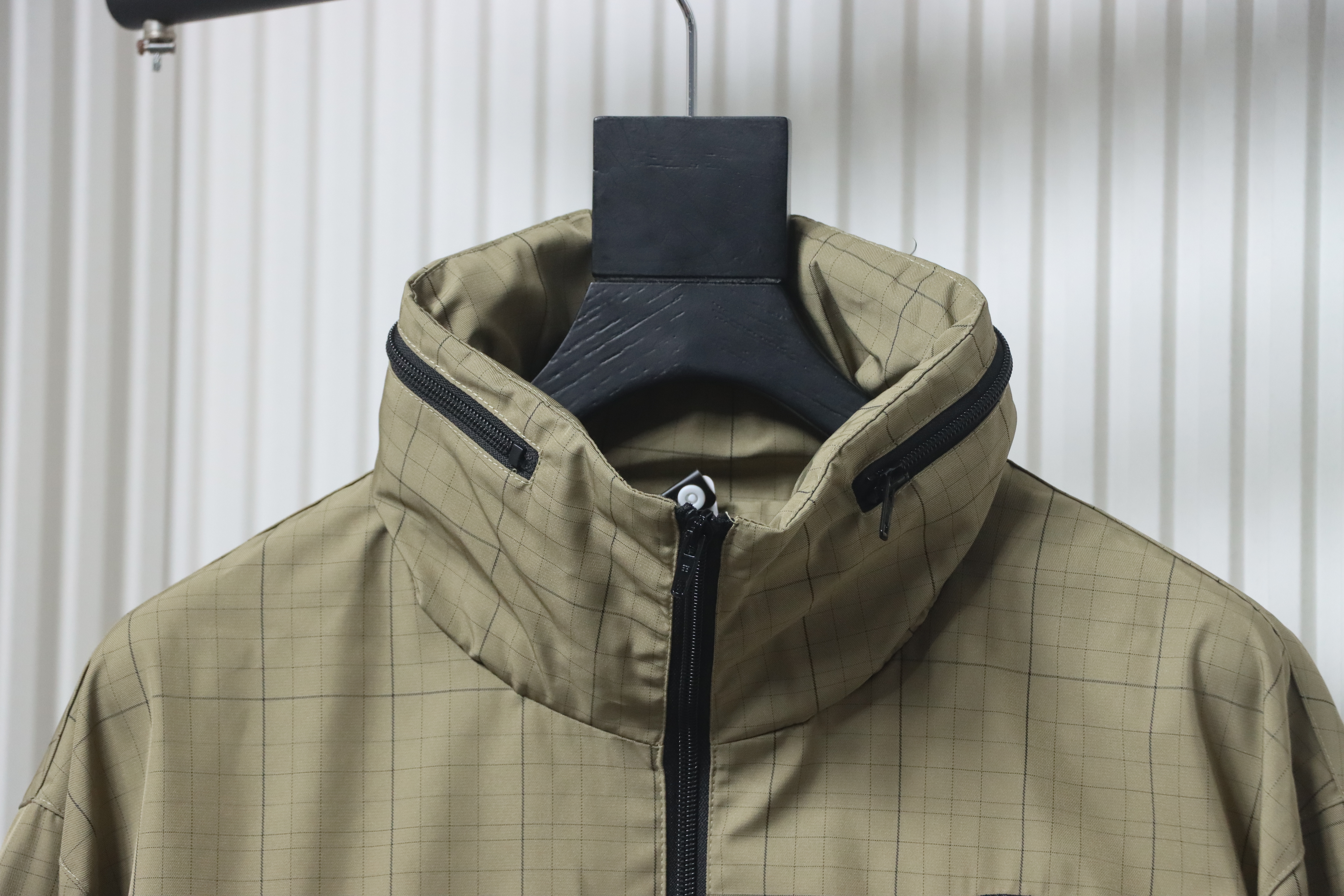 Balenciaga Embroidered Plaid Stand-up Collar Half-zip Jacket Brown