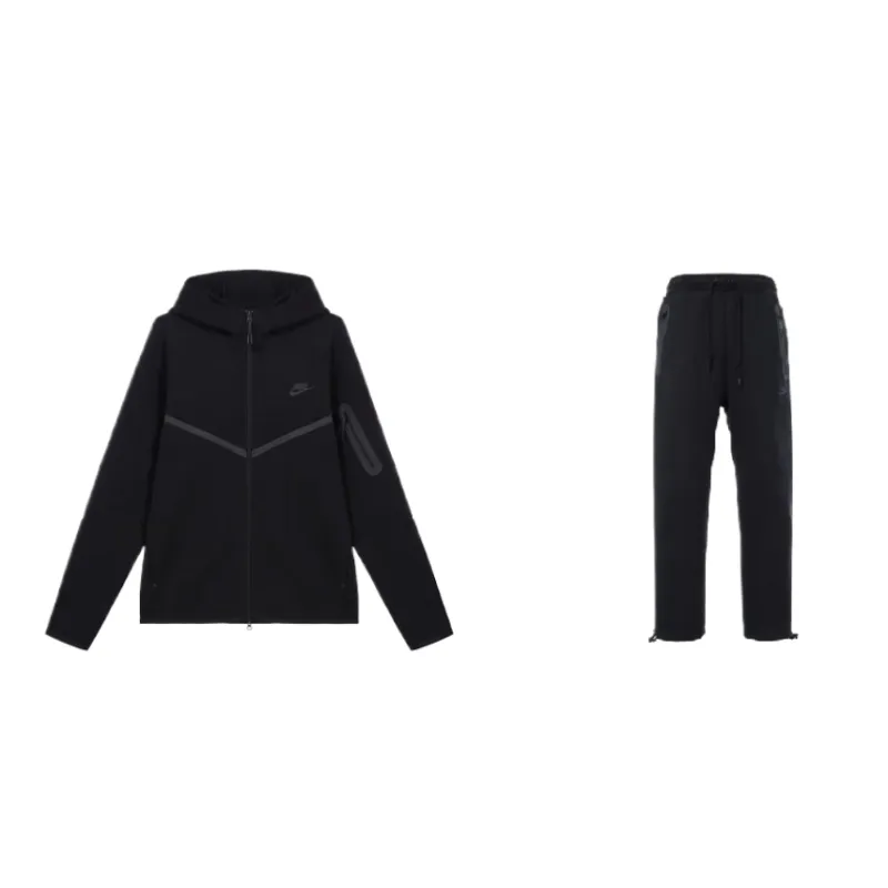 Nike Sportswear Tech Fleece Full-Zip Hoodie & Joggers Set Front Twill Black