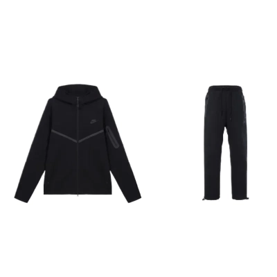 Nike Sportswear Tech Fleece Full-Zip Hoodie & Joggers Set Front Twill Black 01