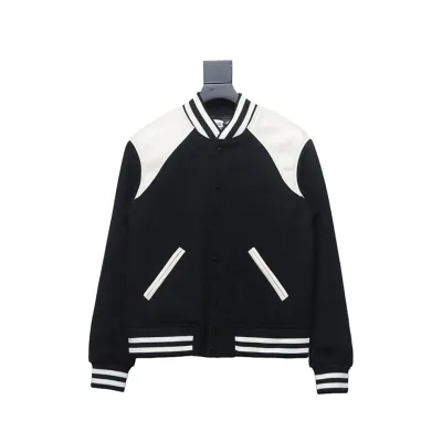 Celine 24Fw Shoulder Patchwork Baseball Jersey Jacket Black & White 02