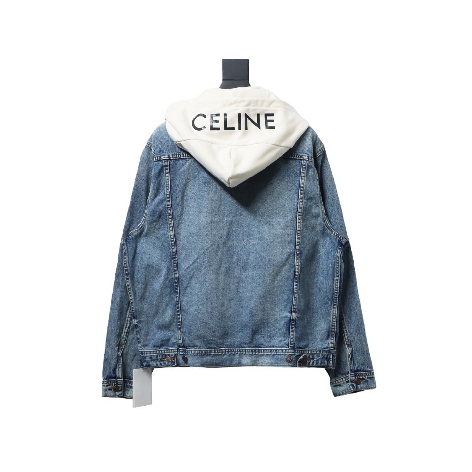 Celine CE 23FW Patchwork Hooded Denim Jacket