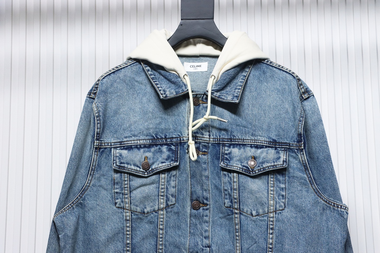 Celine CE 23FW Patchwork Hooded Denim Jacket