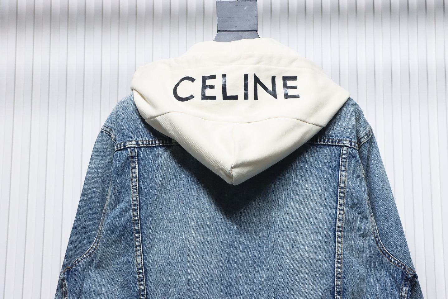 Celine CE 23FW Patchwork Hooded Denim Jacket