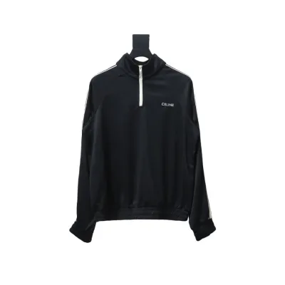 Celine CE Embroidered Half-Zip Sweatshirt Black 02