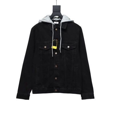Celine Hooded Denim Jacket Black and Gray 01